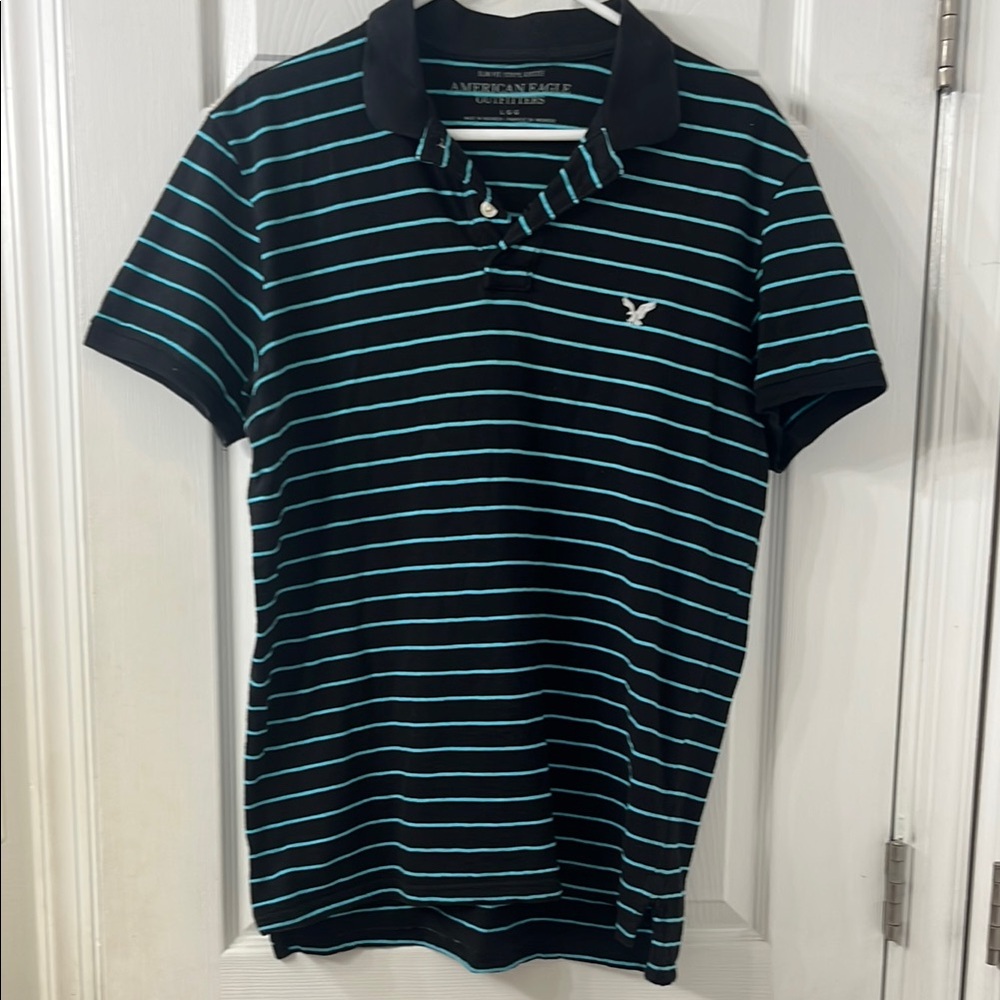 American Eagle Outfitters Black Polo Shirt with Classic Design and Short Sleeves